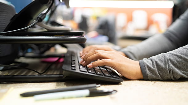 Veterinary staff working on a computer at VCA Animal Specialty Group