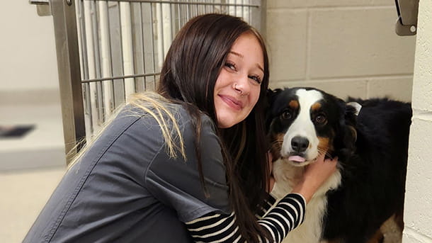 Boarding staff with dog at VCA Wexford Animal Hospital